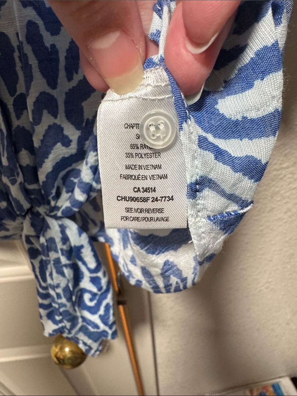Tamara H. Casual Tie-Front Printed Button-Up Top - Blue/White - Picture 3 of 4